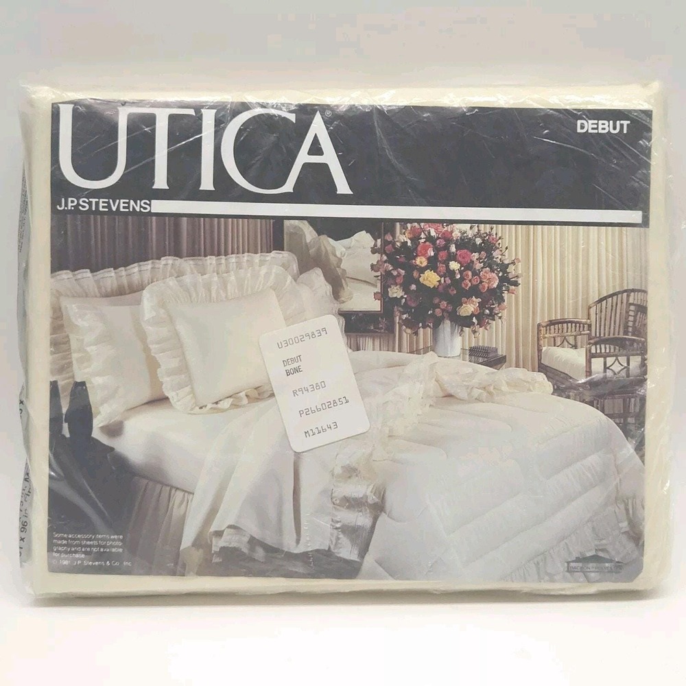 Vtg Utica JP Stevens FULL Flat Sheet Ecru No Iron Percale Cottagecore NIP
